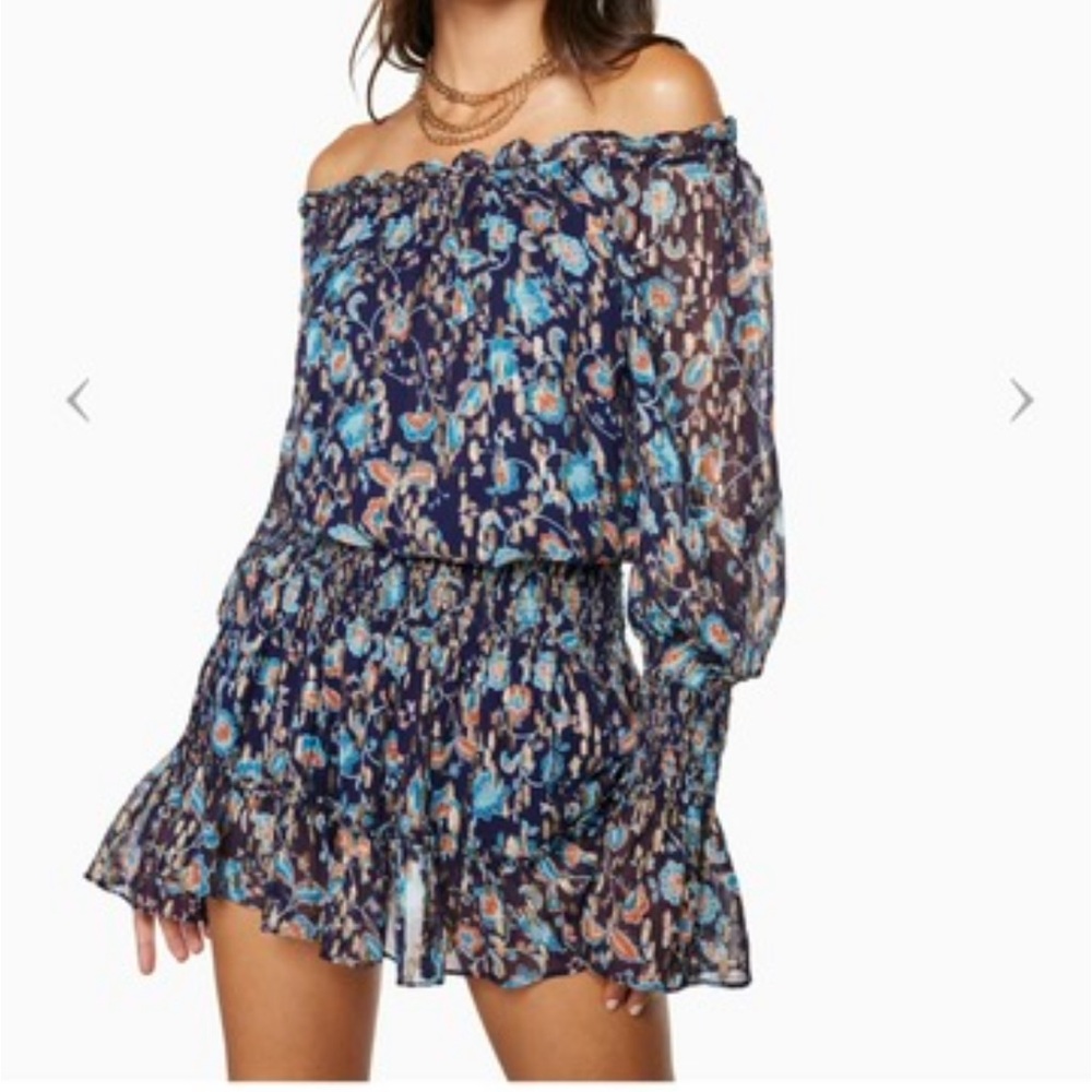 Ramy Brook Blue Floral Off-Shoulder Dress
